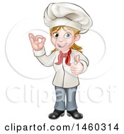 Poster, Art Print Of Cartoon Full Length Happy White Female Chef Gesturing Ok And Giving A Thumb Up