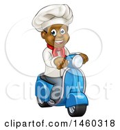 Poster, Art Print Of Cartoon Happy Black Male Chef Riding A Scooter