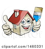 Clipart Of A Cartoon Happy Home Mascot Character Giving A Thumb Up And Holding A Paintbrush Royalty Free Vector Illustration