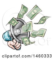 Cartoon Hand With Money Flying Out Of A Megaphone