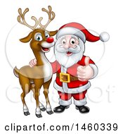 Poster, Art Print Of Christmas Reindeer With Santa Holding A Thumb Up