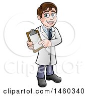 Clipart Of A Cartoon Young Male Scientist Holding A Clipboard Royalty Free Vector Illustration