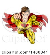 Poster, Art Print Of Pop Art Comic Caucaslan Male Super Hero Flying Forward