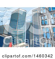 Clipart Of A Pop Art Comic Book Styled Scene Of City Skyscraper Buildings Royalty Free Vector Illustration