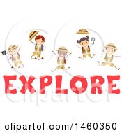 Poster, Art Print Of Group Of Children Jumping Over The Word Explore