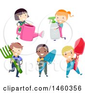 Poster, Art Print Of Group Of Children With Gardening Tools