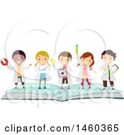 Poster, Art Print Of Group Of Children In Science Lab Gear Standing On Top Of An Open Book