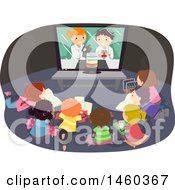 Poster, Art Print Of Group Of Children Watching A Science Experiment Video