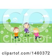Poster, Art Print Of Group Of Children Playing With Bubbles In A Park