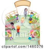 Clipart Of A Group Of Children In A Garden Royalty Free Vector Illustration