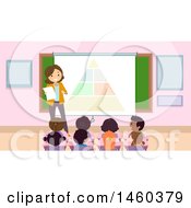 Clipart Of A Group Of Children Listening To A Teacher Discuss Nutrition Royalty Free Vector Illustration
