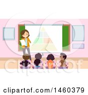 Poster, Art Print Of Group Of Children Listening To A Teacher Discuss Nutrition