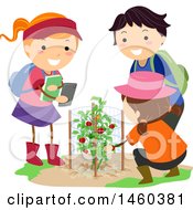 Poster, Art Print Of Group Of Children Taking Pictures Of A Tomato Plant In A Garden