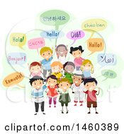 Clipart Of A Group Of Children And Speech Bubbles Saying Hello In Different Languages Royalty Free Vector Illustration