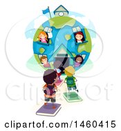 Poster, Art Print Of Group Of Children In And Headed To A Globe School House