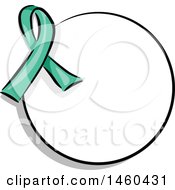 Clipart Of A Blank Round Label With A Turquoise Awareness Ribbon Royalty Free Vector Illustration