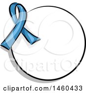 Poster, Art Print Of Blank Round Label With A Blue Awareness Ribbon