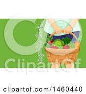Clipart Of A Cropped View Of A Girl Holding A Harvest Produce Basket With Text On Green Royalty Free Vector Illustration