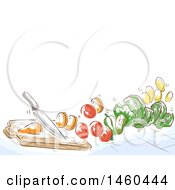 Sketched Knife Cutting Vegetables