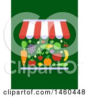 Market Stall With Different Fruits And Vegetables For Sale On Green