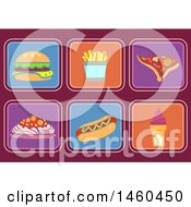Poster, Art Print Of Fast Food Icons Like Burger Fries Pizza Spaghetti Hotdog And Sundae
