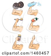 Poster, Art Print Of Strong Male Arm With Water Protein And A Dumbbell