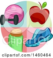 Poster, Art Print Of Circle With A Dumbbell Exercise Ball Apple Shoe And Water Bottle