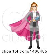 Poster, Art Print Of White Female Super Hero Teacher In A Pink Cape
