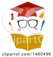 Poster, Art Print Of Funny Face Graduate Elements Consisting Of A Graduation Cap Eyeglasses Opened Book Pencil And Pen