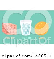 Clipart Of Solid Liquid Gas Molecules In A Cube Glass And Balloon For Physics Class Royalty Free Vector Illustration