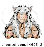 Male Native American Indian Hunter Wearing A Wolf Skin Headdress