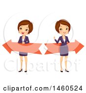 Poster, Art Print Of Short Haired Brunette Caucasian Business Woman With Left And Right Arrows