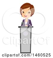 Poster, Art Print Of Short Haired Brunette Caucasian Business Woman Speaking At A Podium