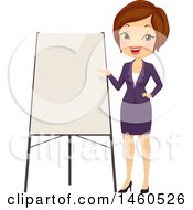 Poster, Art Print Of Short Haired Brunette Caucasian Business Woman Giving A Presentation