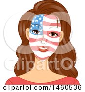 Clipart Of A Patriotic Brunette Caucasian Woman With An American Flag Painted On Her Face Royalty Free Vector Illustration