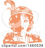 Poster, Art Print Of Retro Orange And White Flapper Girl Wearing A Feathered Headband