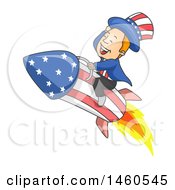 Poster, Art Print Of Cartoon Uncle Sam Flying On A Rocket