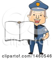Poster, Art Print Of Cartoon Caucasian Police Man Holding Out A Book