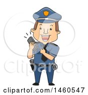 Poster, Art Print Of Cartoon Caucasian Police Man Holding A Ringing Phone