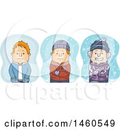Clipart Of A Man Shown As Cold Colder And Frozen Royalty Free Vector Illustration