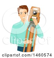 Poster, Art Print Of Happy Caucasian Male Surveyor With A Tripod And Theodolite