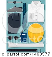 Poster, Art Print Of Engineer Uniform With Hard Hat Sunglasses Notebook Pen And Blue Print