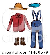 Clipart Of A Male Farmers Clothing And Accessories Royalty Free Vector Illustration