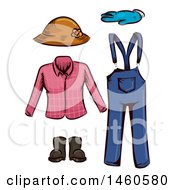 Clipart Of A Female Farmers Clothing And Accessories Royalty Free Vector Illustration