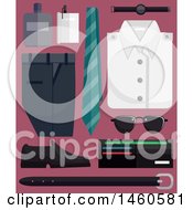 Clipart Of Male Fashion Elements Like Necktie Slacks White Shirt Watch Sunglasses Wallet Pen Cologne And Belt Royalty Free Vector Illustration