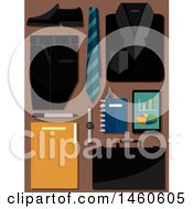 Poster, Art Print Of Business Suit Neck Tie Shoe Briefcase Tablet Notebook And Pen On Brown