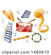 Poster, Art Print Of Cymbals Xylophone Pan Flute Drums Flute Sousaphone And Tambourine