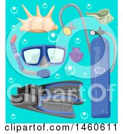 Clipart Of Scuba Diving Gear On Blue Royalty Free Vector Illustration by BNP Design Studio