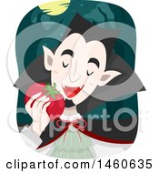 Clipart Of A Vegetarian Vampire Eating A Tomato Royalty Free Vector Illustration