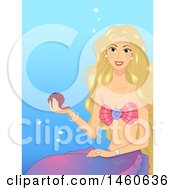 Poster, Art Print Of Blond Female Mermaid Holding A Shell